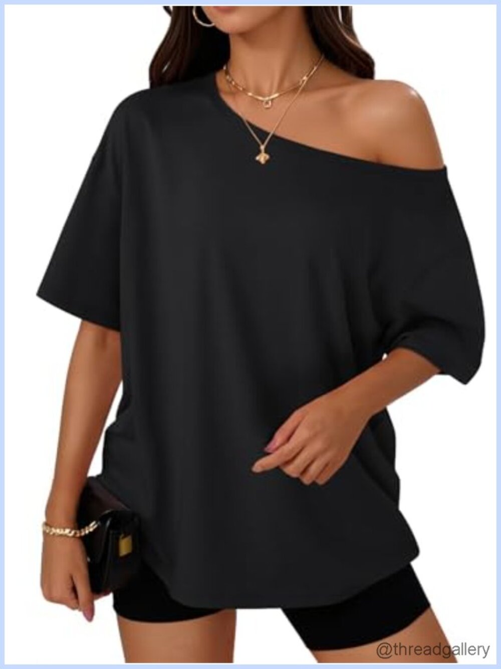 Off Shoulder Oversized Summer T-Shirt Short Sleeve Loose Casual Top